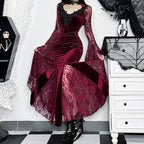 Mesh Velvet Hollow Out Long Dress