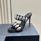 Metal Ornamental Gothic Suede Slippers Tall Heel