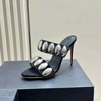 Metal Ornamental Gothic Suede Slippers Tall Heel
