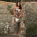 Metal Slim Bodycon Midi Vacation Dress