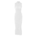 High neck lace up side solid waffle sleeveless midi dress