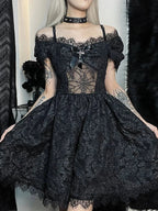 Mini Party Aesthetic One Shoulder Strap Sexy Lace Cutouts Elegant A Line High Waist Dress