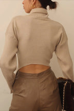 Minimal Turtleneck Tie Backless Fitted Sweater