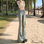 Minimalist Literary Versatile Japanese Dark Micro Flared High Waisted Fashion Jean
