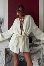 Minimalist Solid Mid-Length Knit Tie-Waist Blouse