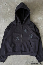 Minimalist Star Print Zip-Up Hoodie
