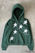 Minimalist Star Print Zip-Up Hoodie