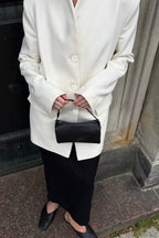 Minimalist White V-Neck Elegant Relaxed Coat