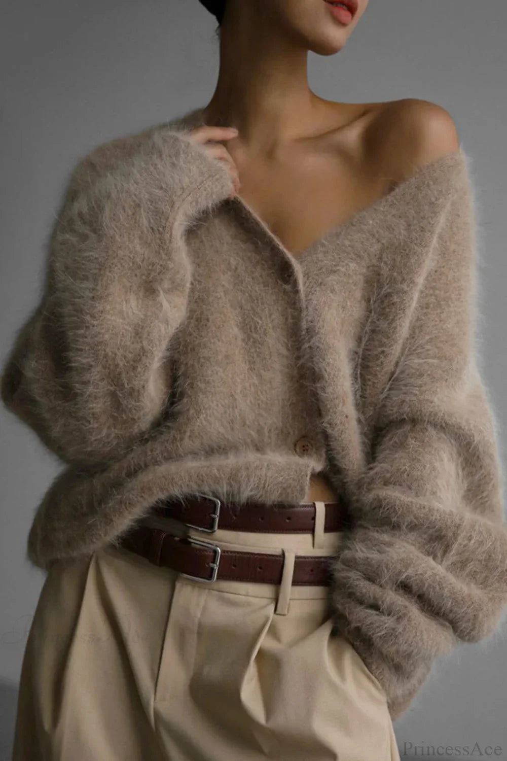 Mink V Neck Faux Fur Cardigan