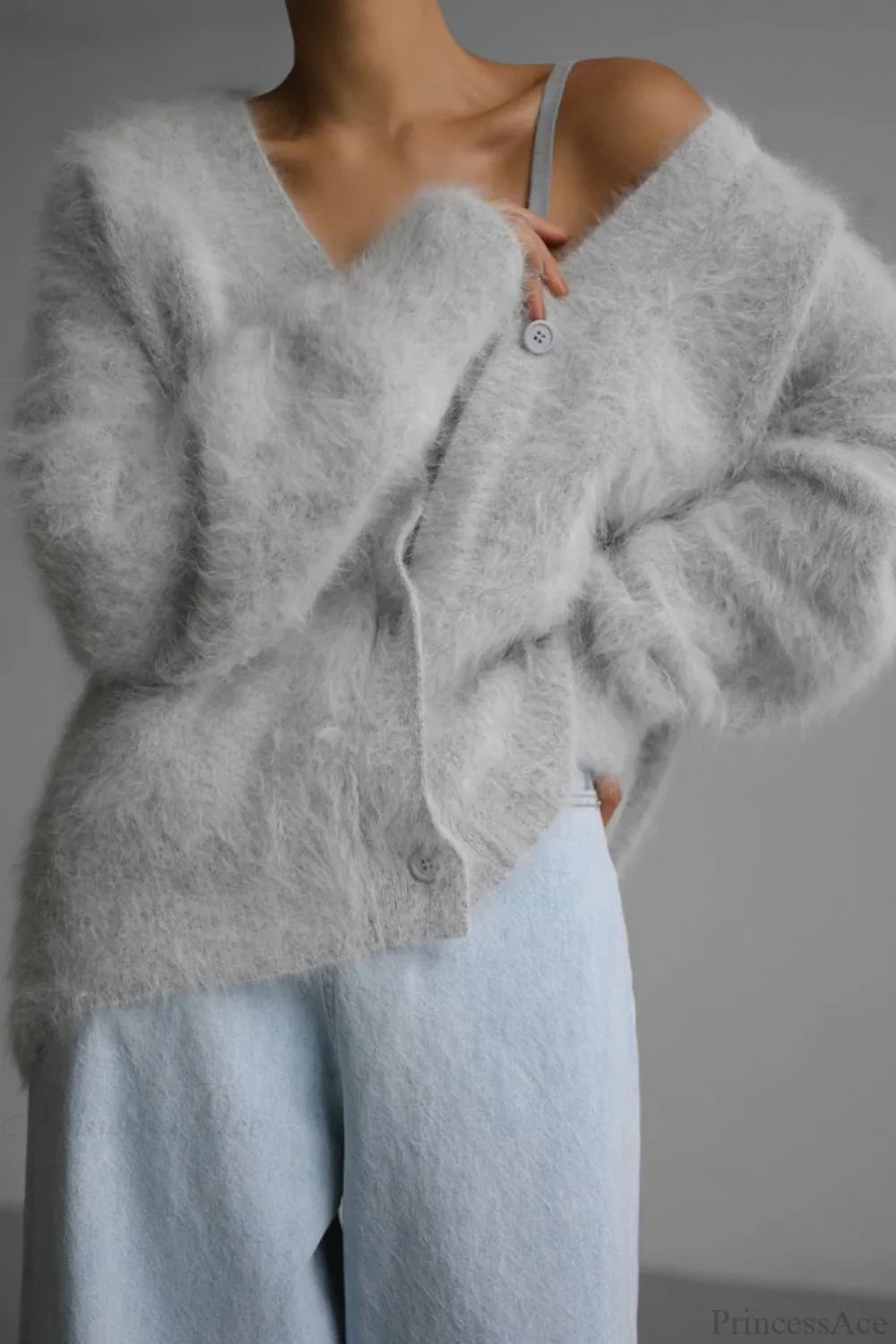 Mink V Neck Faux Fur Cardigan