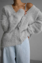 Mink V Neck Faux Fur Cardigan