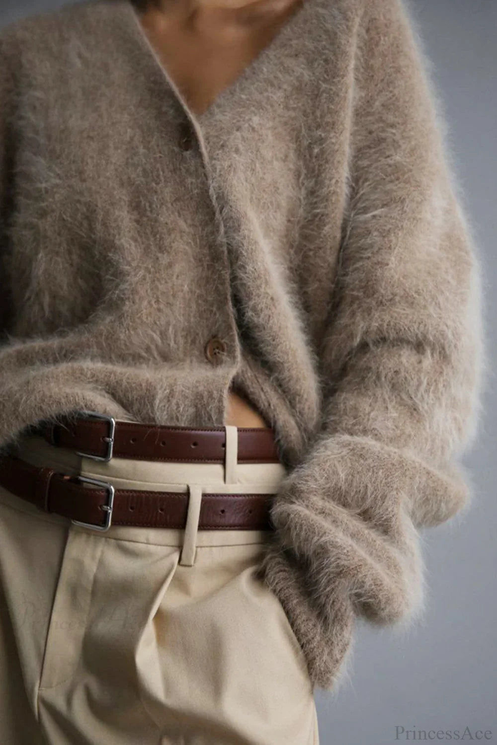 Mink V Neck Faux Fur Cardigan