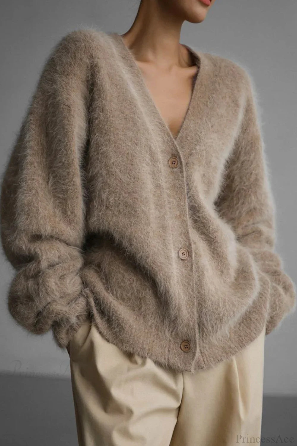 Mink V Neck Faux Fur Cardigan