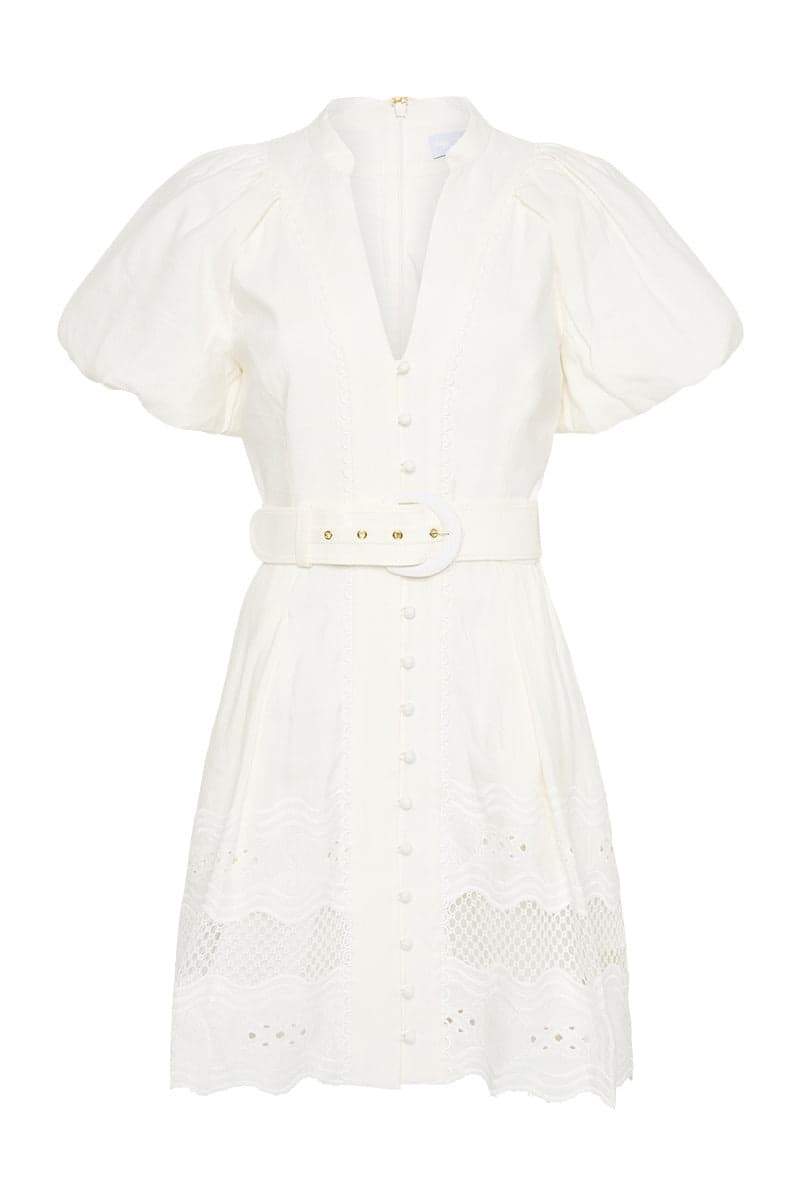 Laura Timeless Mini Dress with Embroidered V Neck Premium Wardrobe Essential