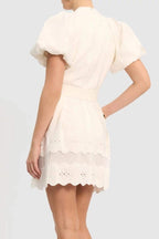 Laura Timeless Mini Dress with Embroidered V Neck Premium Wardrobe Essential