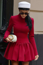 Mock Neck Asymmetrical Hem Umbrella Mini Dress