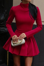 Mock Neck Asymmetrical Hem Umbrella Mini Dress
