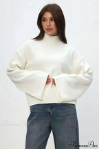Mock Neck Bell-Sleeve Loose Short Sweater