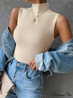 Mock Neck Ribbed Knit Tank Top