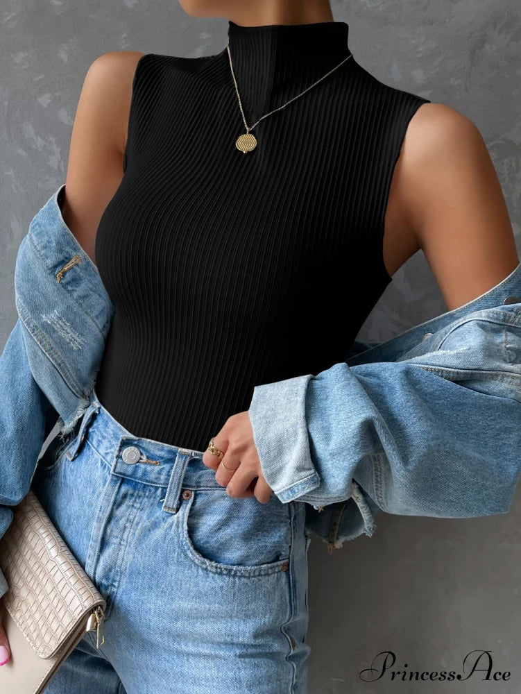 Mock Neck Ribbed Knit Tank Top