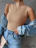Mock Neck Ribbed Knit Tank Top