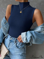 Mock Neck Ribbed Knit Tank Top