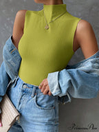 Mock Neck Ribbed Knit Tank Top
