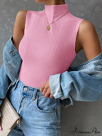 Mock Neck Ribbed Knit Tank Top
