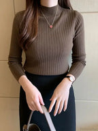Mockneck Solid Cashmere Pullover Elegant Knit Top
