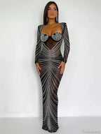 Mozision Glitter Mesh See Through Party Maxi Dress For Women Party Dress