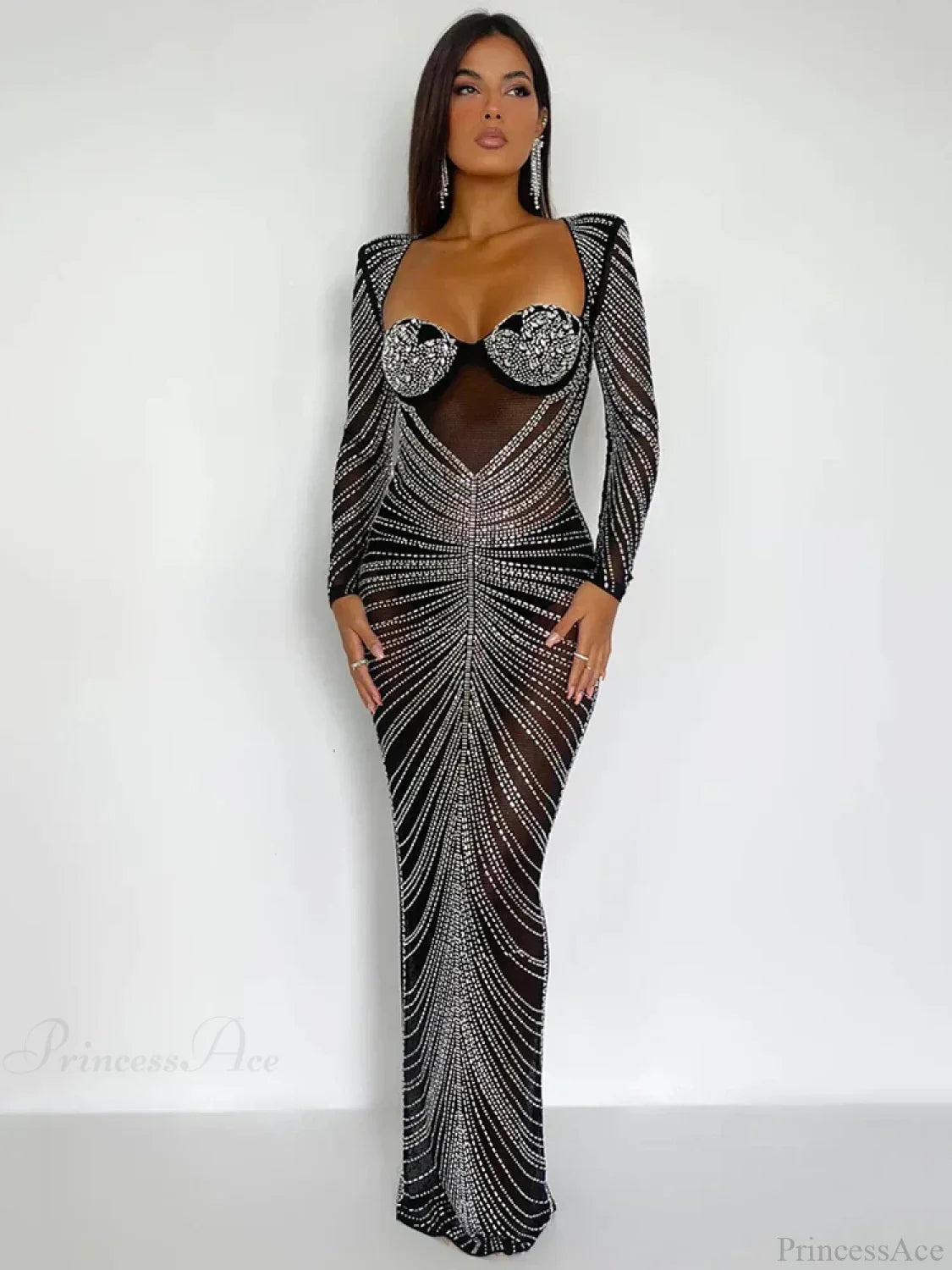 Mozision Glitter Mesh See Through Party Maxi Dress For Women Party Dress