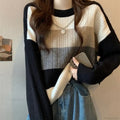 Multi-Color Splicing Lazy Style Slimming Sweater