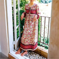 Multi Floral Print Tie Neck Tassel Vintage Bohemian Maxi Dress