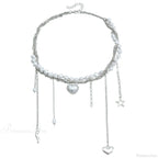 Multi-layer Heart Tassel Pearl Star Pendant Necklace