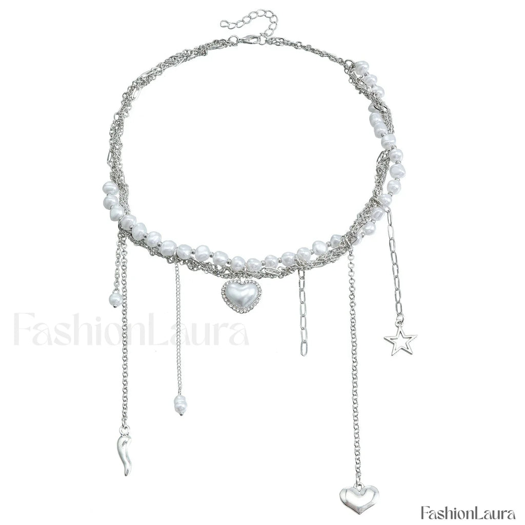 Multi-layer Tassel Pearl Star Pendant Necklace