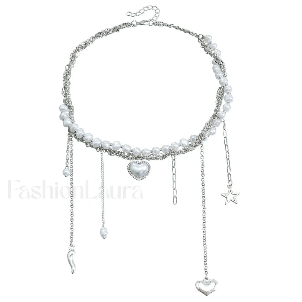 Multi-layer Tassel Pearl Star Pendant Necklace
