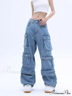 Multi-Pocket Washed Cargo New Heavy Industry Y2K Vintage Streetwear Loose Oversized Straight-Leg Jean