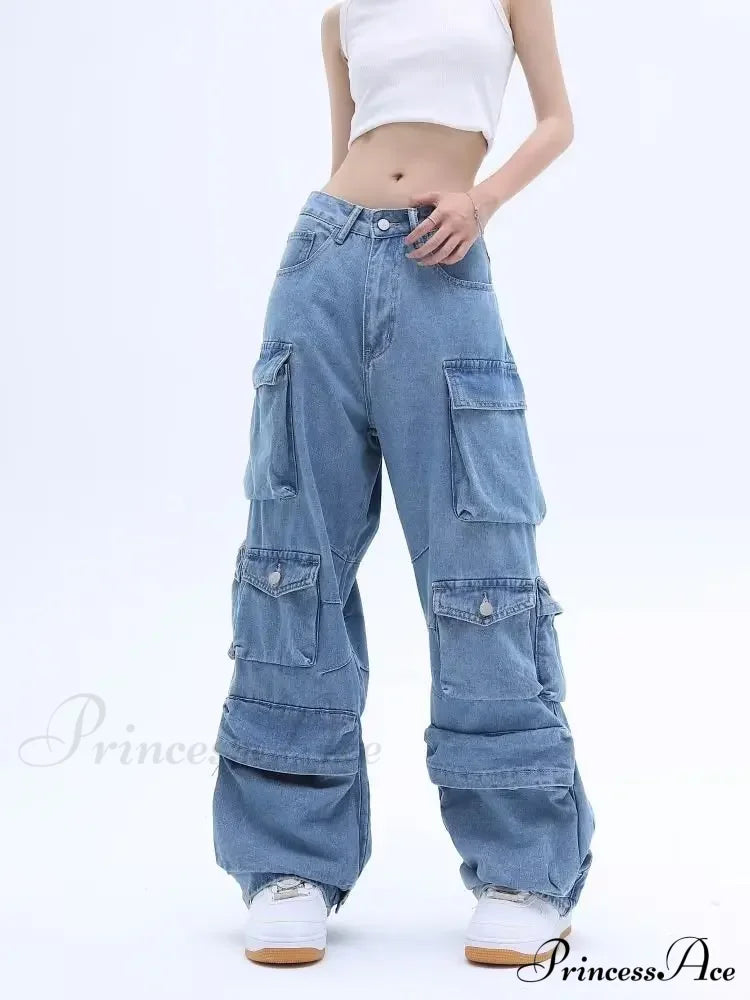 Multi-Pocket Washed Cargo New Heavy Industry Y2K Vintage Streetwear Loose Oversized Straight-Leg Jean