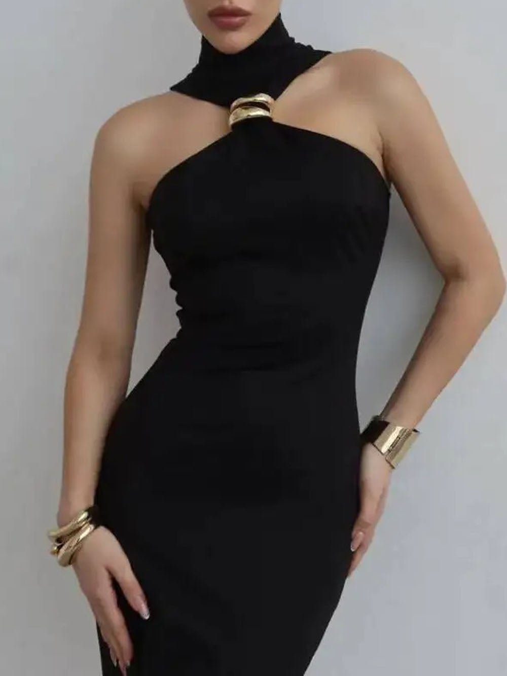 Nadia Asymmetric Halter Midi Dress