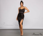 Nadine Formal Ruched Charming Satin Midi Dress