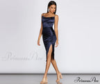 Nadine Formal Ruched Charming Satin Midi Dress
