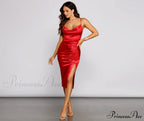 Nadine Formal Ruched Charming Satin Midi Dress
