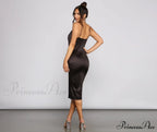 Nadine Formal Ruched Charming Satin Midi Dress