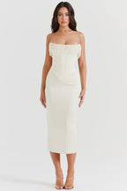 Nikki Cream Embellished Strapless Midi Dress