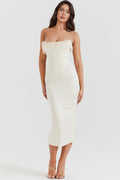 Nikki Cream Embellished Strapless Midi Dress