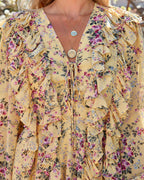 Namira Floral Ruffle Lace Up Dress Yellow