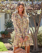 Namira Floral Ruffle Lace Up Dress Yellow