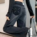 Natural Waist New Button Minimalist Trendy Summer Ins Wash Long Harajuku Wide Leg Black Jean