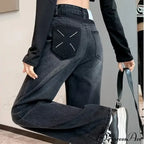 Natural Waist New Button Minimalist Trendy Summer Ins Wash Long Harajuku Wide Leg Black Jean