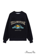 Navy Blue Crew Neck Long Sleeve Sweatshirt with Print
